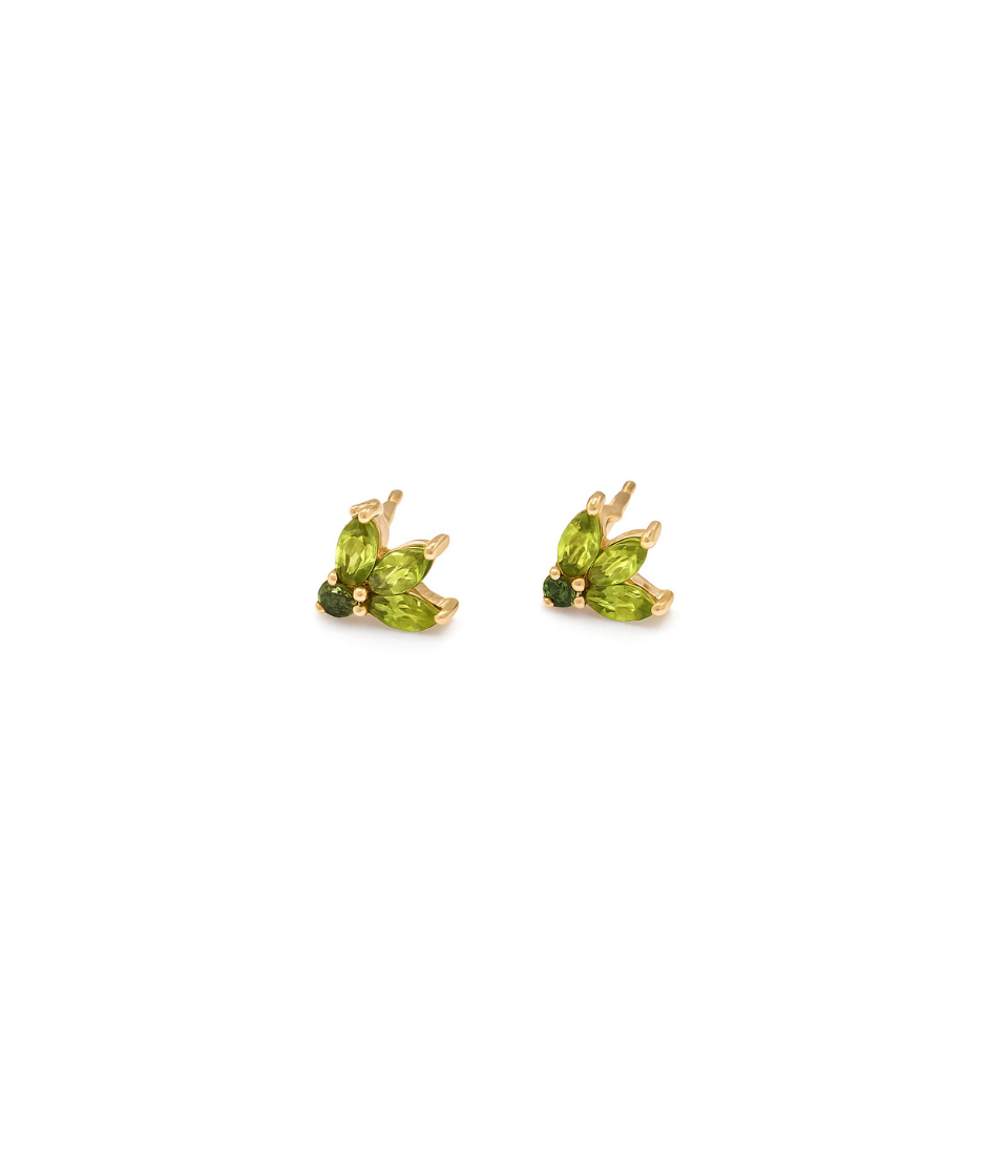 14K Gold Green Sapphire Peacock Studs