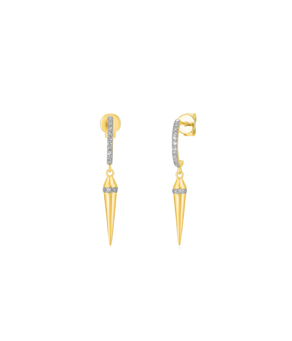 14K Gold Spike Dangle Diamond Studs