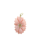 14K Gold Carved Pink Opal Citrine Flower Charm