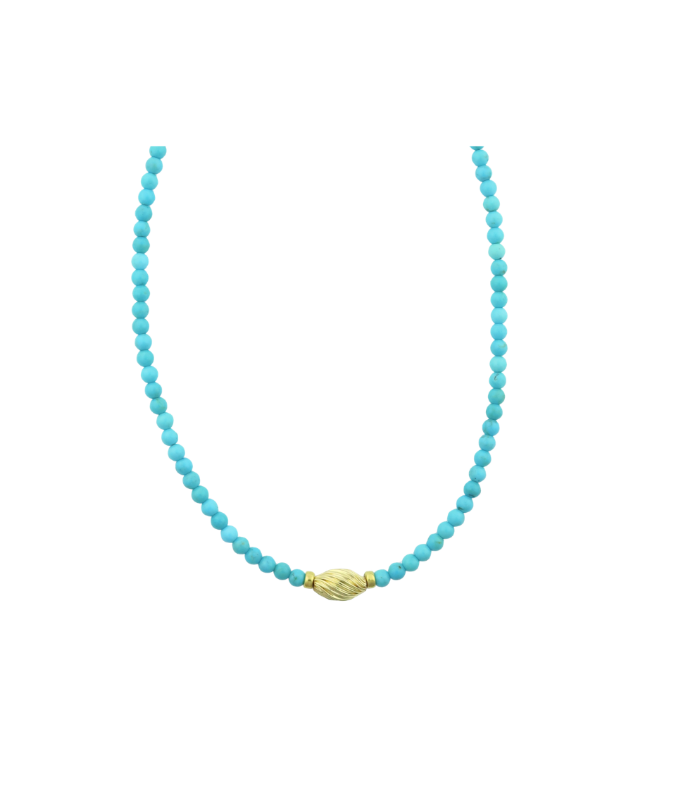 4mm Smooth Round Turquoise Fluted Bead Necklace