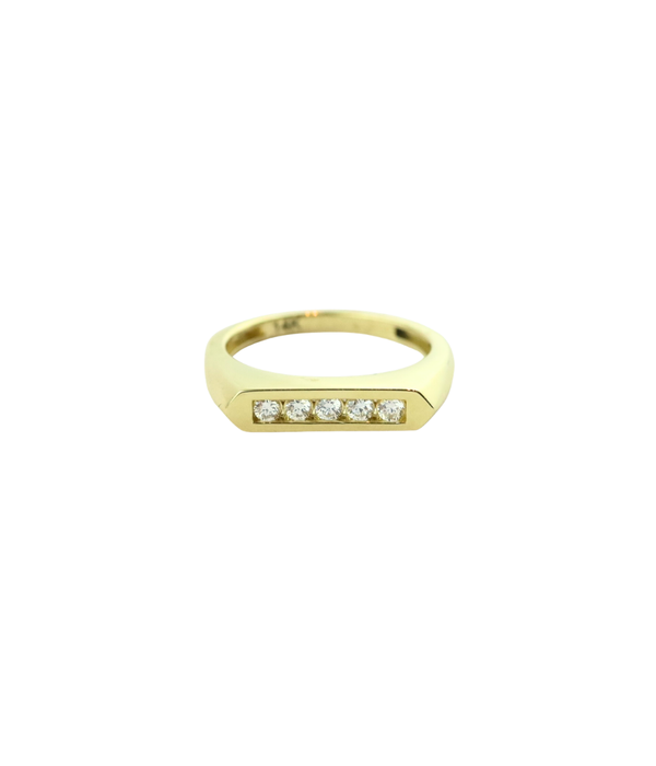14K Gold Raised Bar Round Diamond Pinky Ring