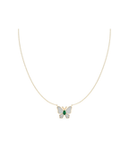 14K Gold Diamond Emerald Pave Butterfly Necklace