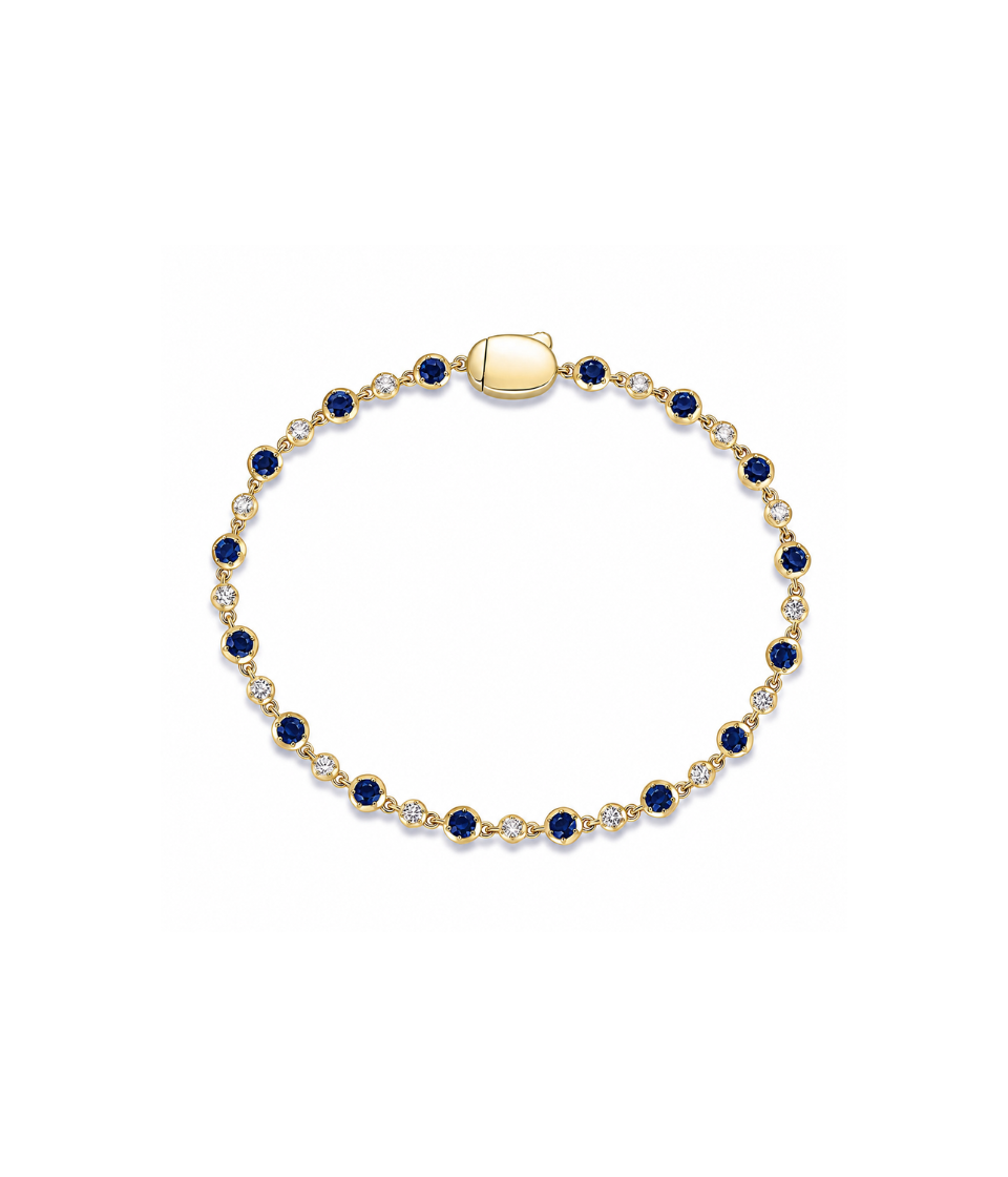 14K Gold Blue Sapphire & Diamond Cupcake Tennis Bracelet