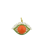 14K Gold Baguette Diamond Emerald Coral Evil Eye Charm