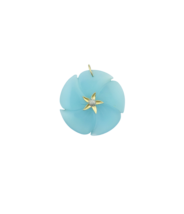 14K Gold Blue Chalcedony Diamond Flower Charm