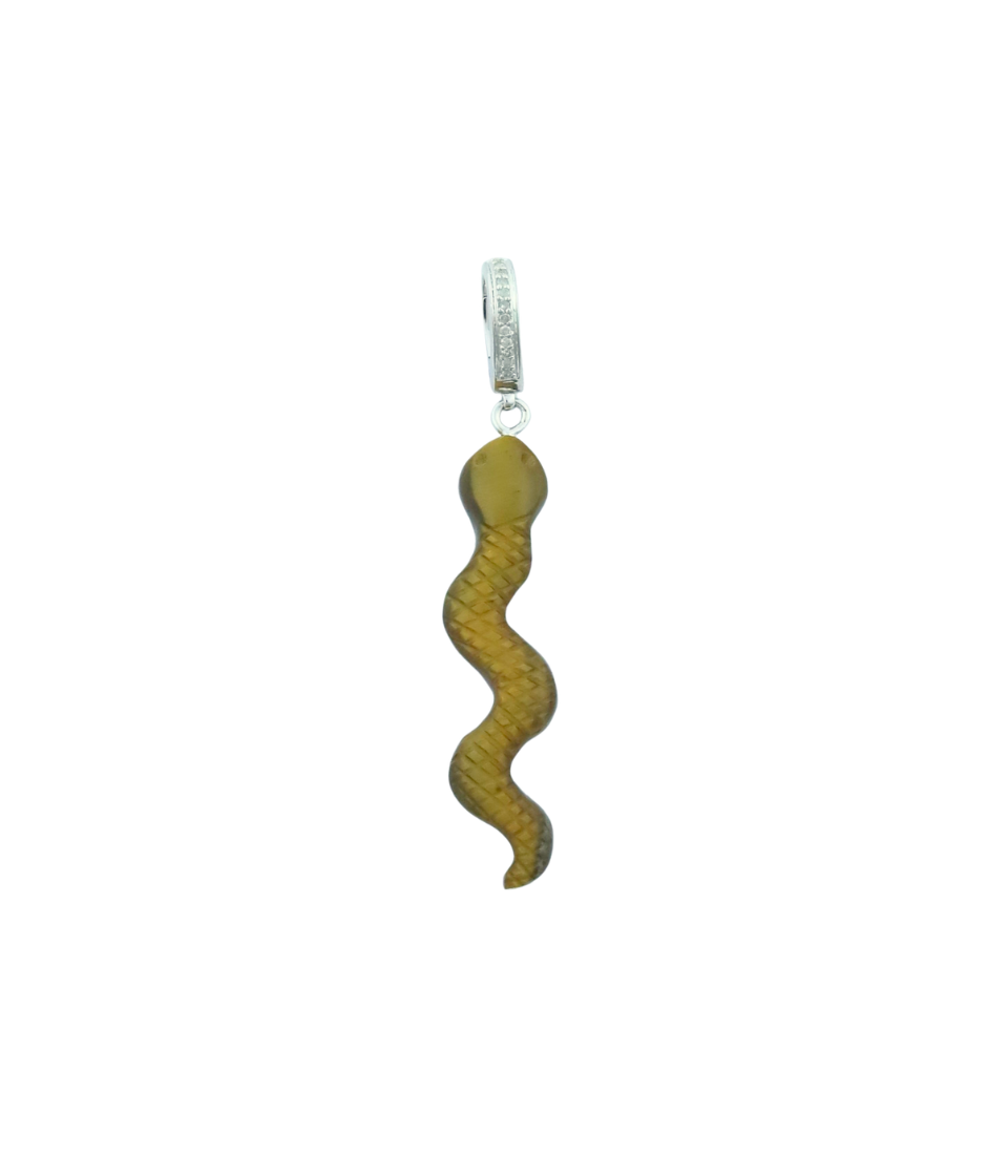 Silver Diamond Carved Tiger's Eye Snake Charm