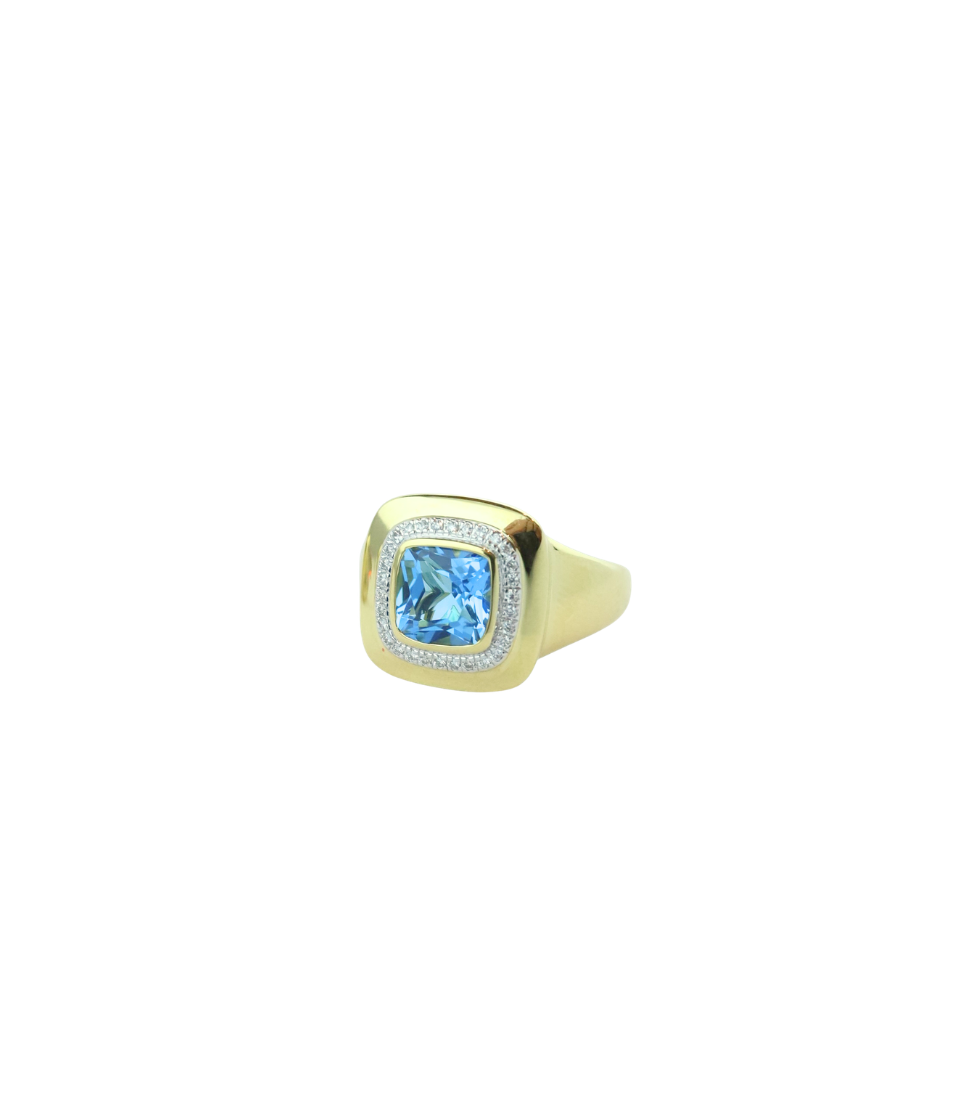 14K Gold Diamond Blue Topaz Pinky Ring