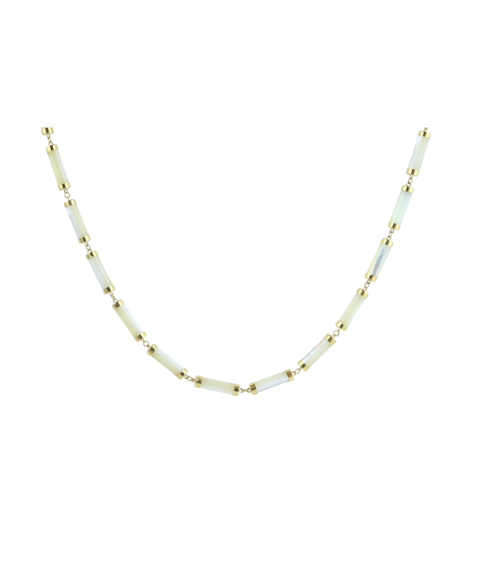16" 14K Gold Mother of Pearl Tube Necklace