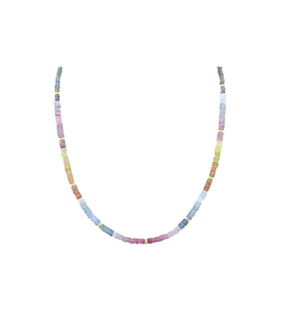 4mm Faceted Soft Rainbow Sapphire Gemstone Necklace