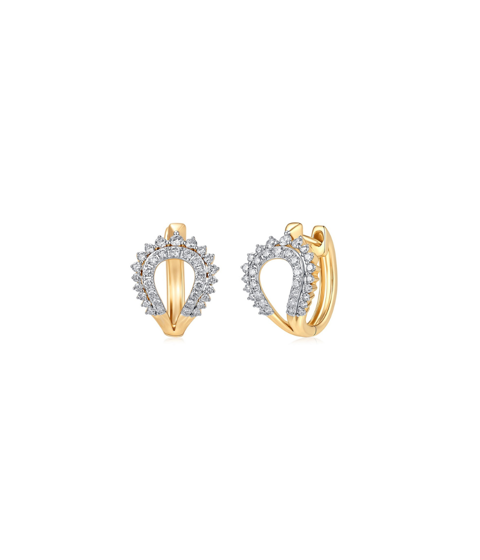 14K Gold 2 Row Diamond Scalloped Fan Huggies