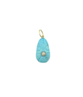 14K Gold Floral Carved Oval Turquoise Diamond Pendant