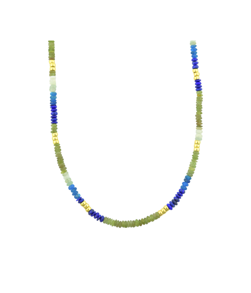 20" Multi Agate Lapis Mix Triple Rondelle Necklace