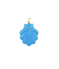 14K Gold Diamond Turquoise Carved Scallop Shell Pendant