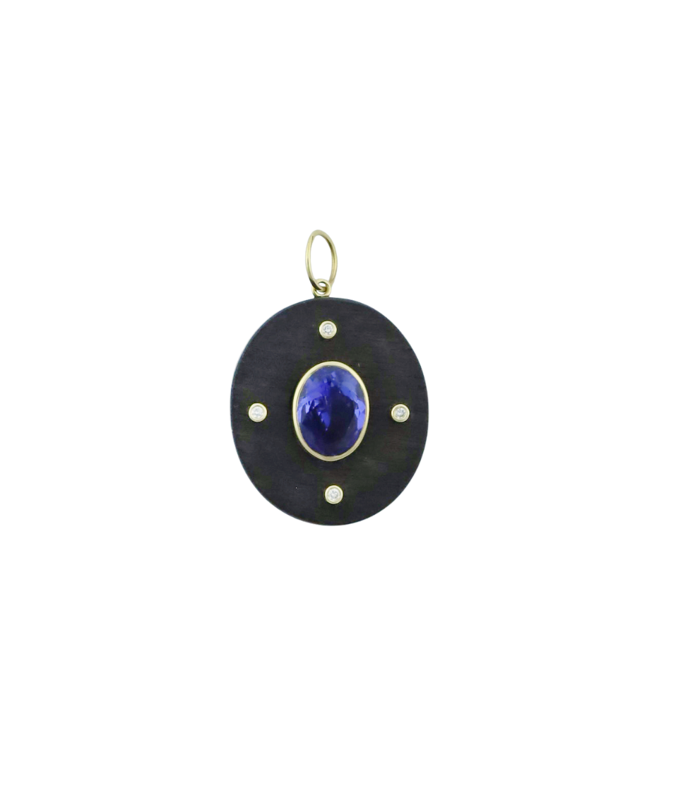 14K Gold Diamond Tanzanite Wood Charm