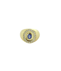 Chunky 14K Gold Oval Sapphire & Diamond Framed Signet Ring