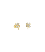 14K Gold Diamond Four Leaf Clover Stud