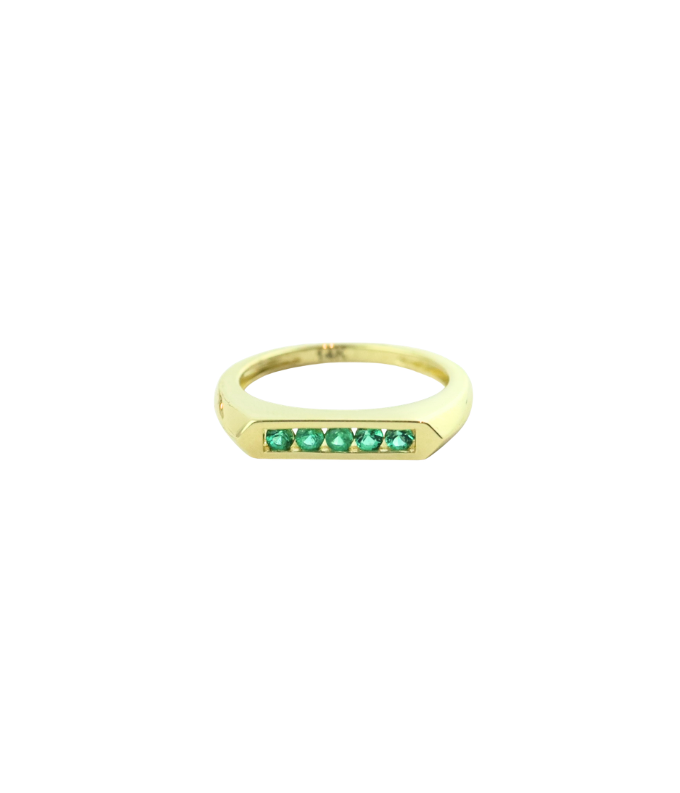 14K Gold Raised Bar Emerald Pinky Ring