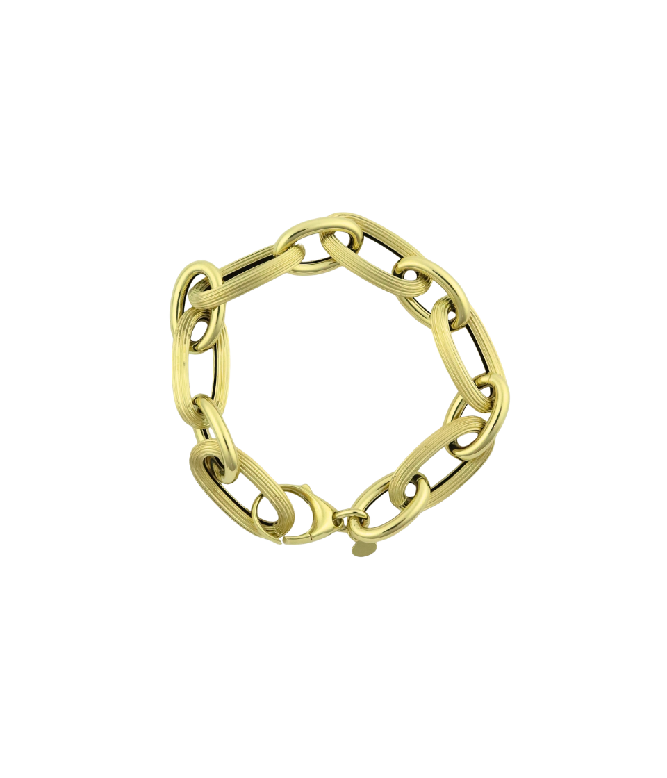 14K Gold Chunky Textured Oval Link Bracelet