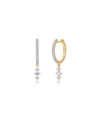 14mm 14K Gold 3 Mix Shape Diamond Dangle Huggies
