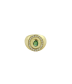 Chunky 14K Gold Oval Emerald & Diamond Framed Signet Ring