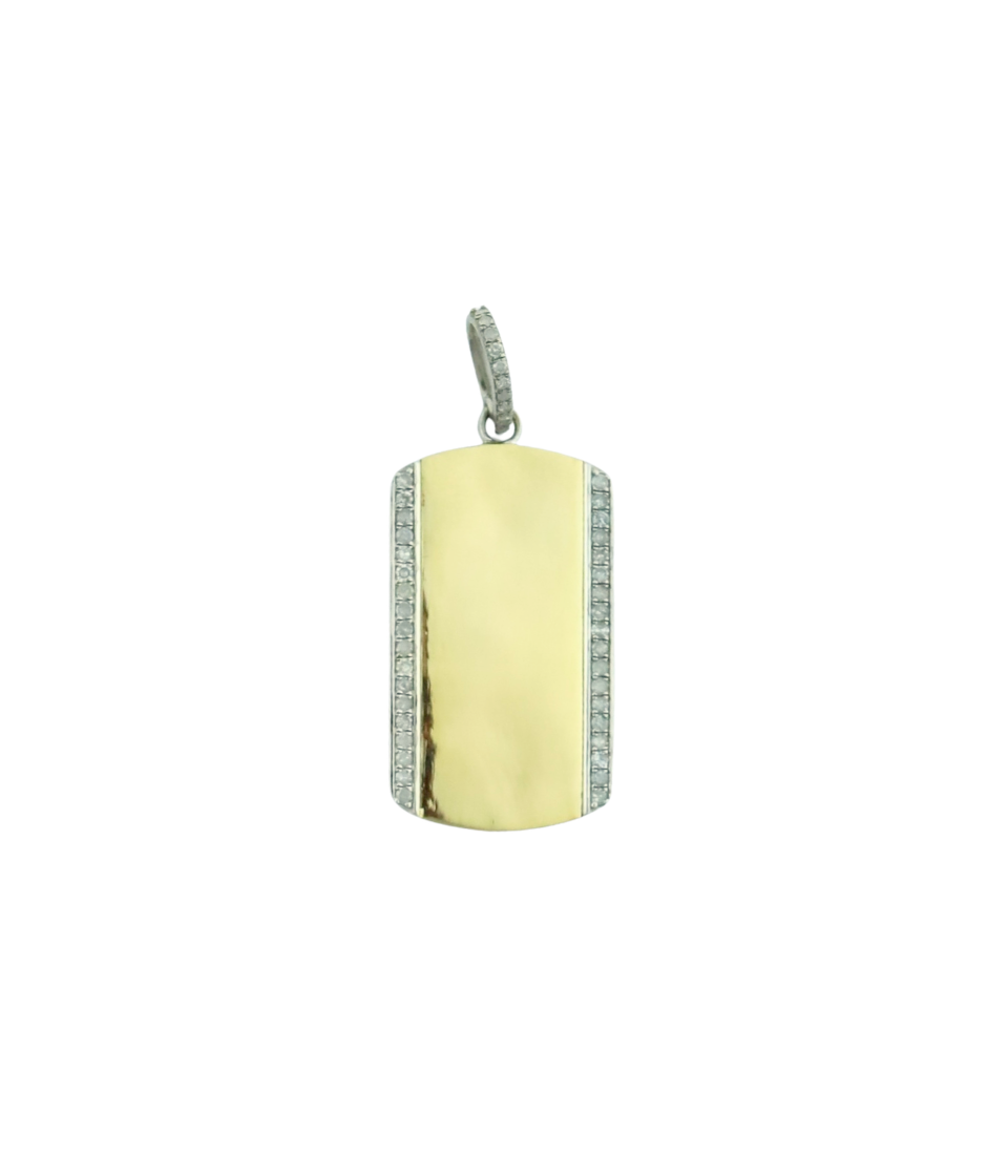 14K Gold & Silver Diamond Edge Dog Tag Charm