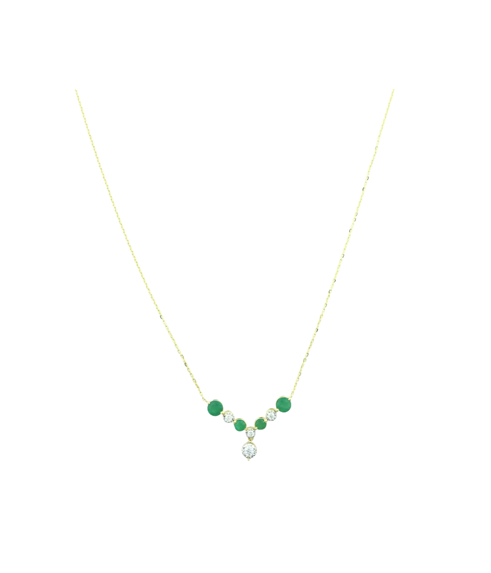 14K Gold Emerald V Diamond Drop Necklace