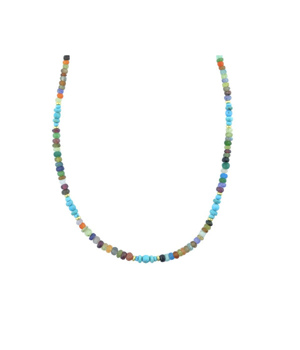 4mm Multi Agate Turquoise Mix Gemstone Rondel Necklace