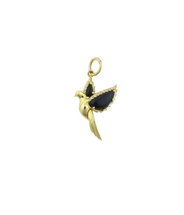 14K Gold Diamond Onyx Dove Pendant