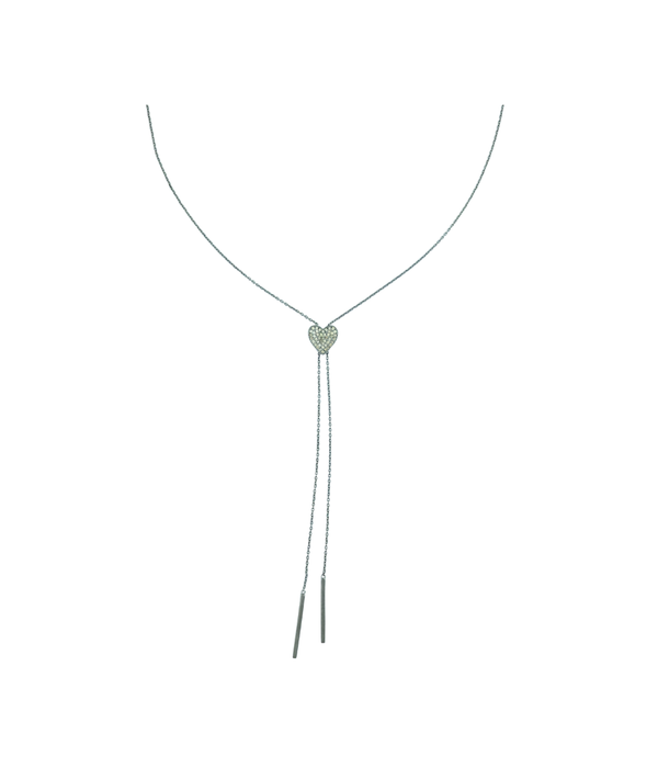 Silver Diamond Heart Bolo Tie Necklace