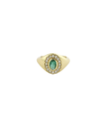 14K Gold Oval Emerald & Diamond Framed Signet Ring