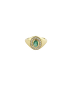 14K Gold Oval Emerald & Diamond Framed Signet Ring