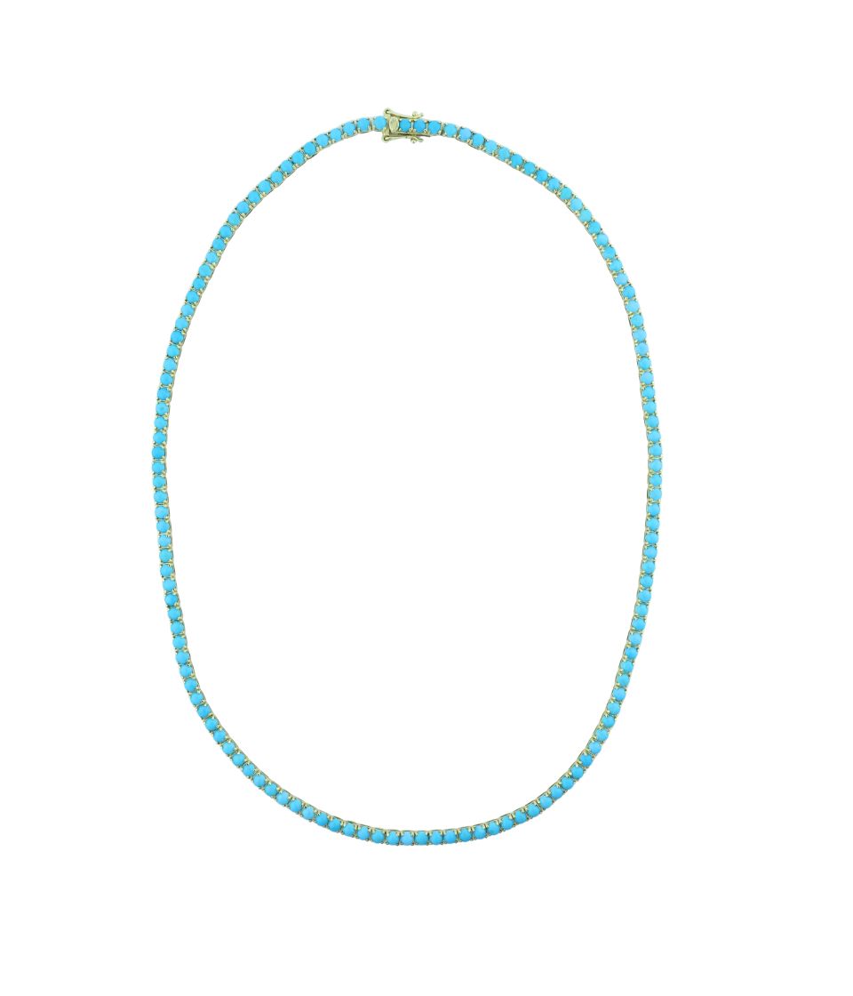 Medium 14K Gold Turquoise Tennis Necklace