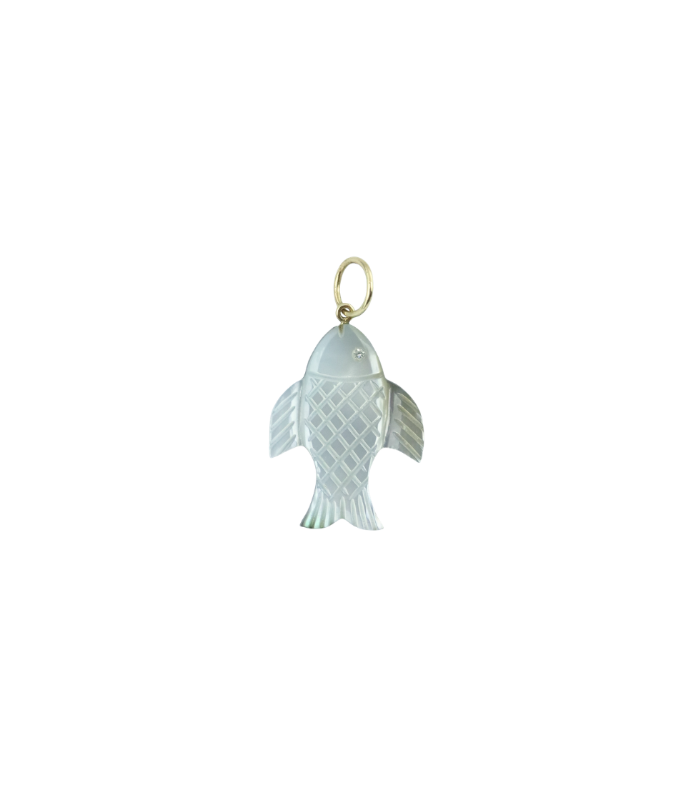 14K Gold Carved Mother of Pearl Fish Charm