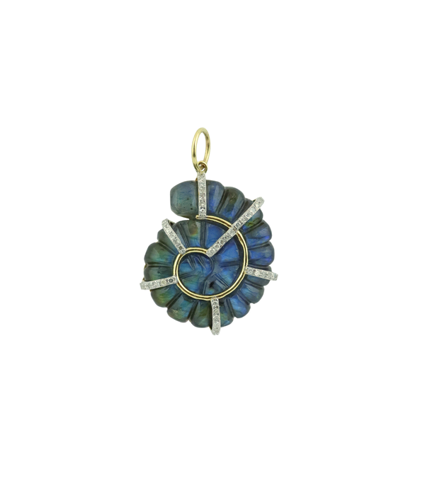 14K Gold Diamond Swirl Labradorite Swirl Shell Charm