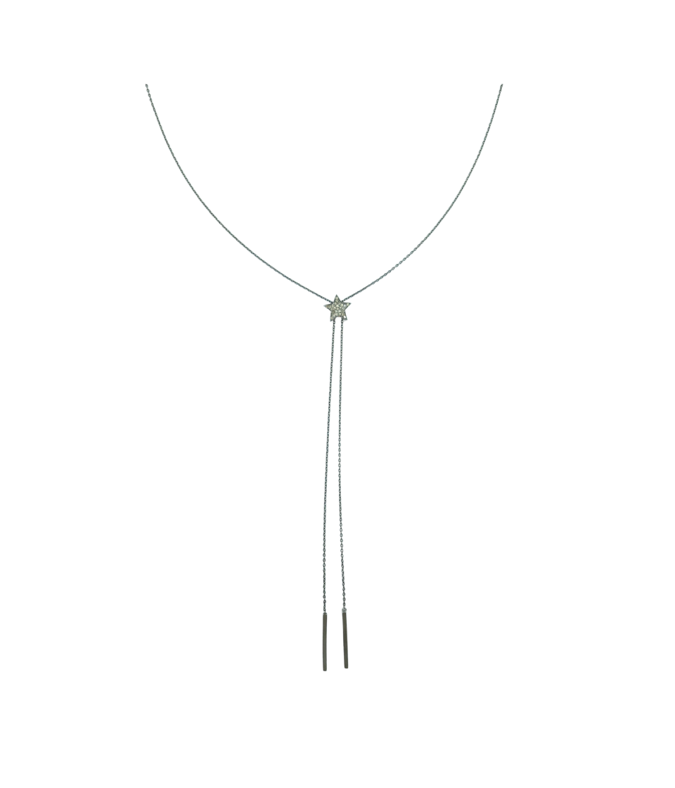 Silver Diamond Star Bolo Tie Necklace