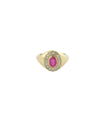 14K Gold Oval Ruby & Diamond Framed Signet Ring