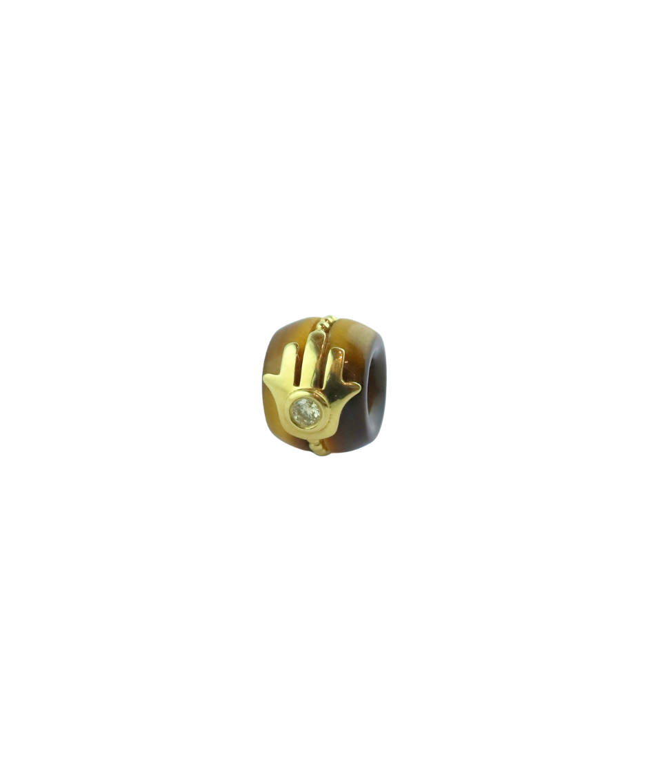 18K Gold Diamond Tiger's Eye Hamsa Spacer
