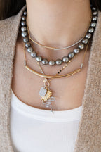 14K Gold Curved Bar + Diamond Link Choker Necklace