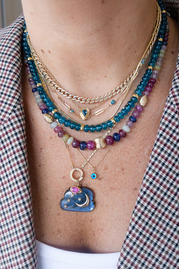 Graduated Cranberry Sapphire Fluted Rondelle Necklace