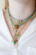 14K Gold Fanned Heart Emerald Cross Necklace