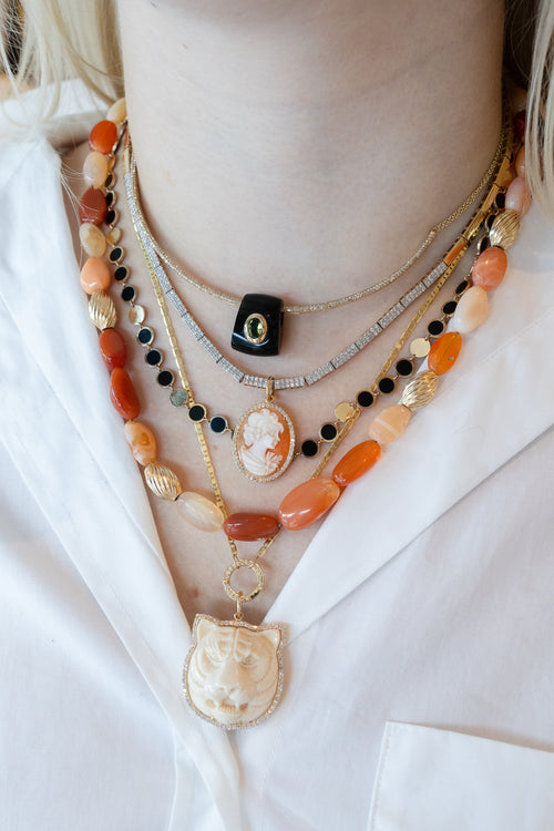 14K Gold Carved Mammoth Ivory Tiger Pendant
