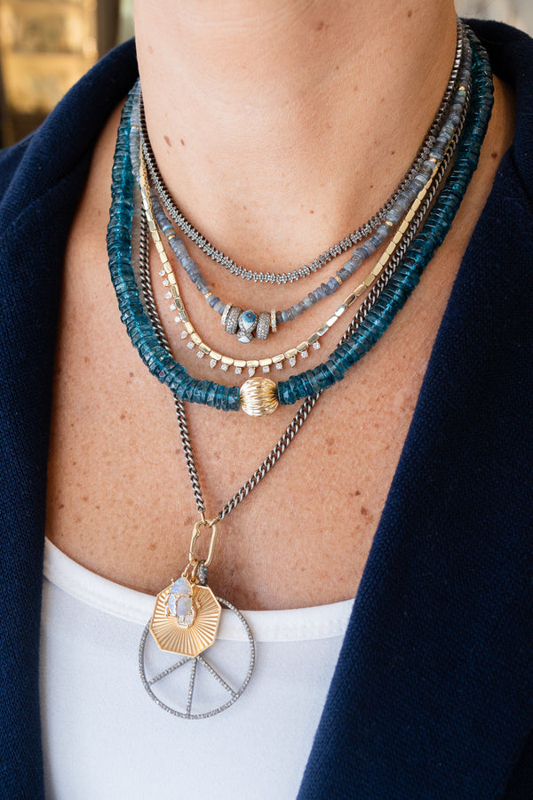 8mm Heishi Blue Topaz Fluted Rondelle Necklace