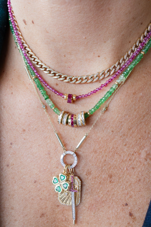 14K Gold Ruby Spacer Pink Topaz Beaded Necklace