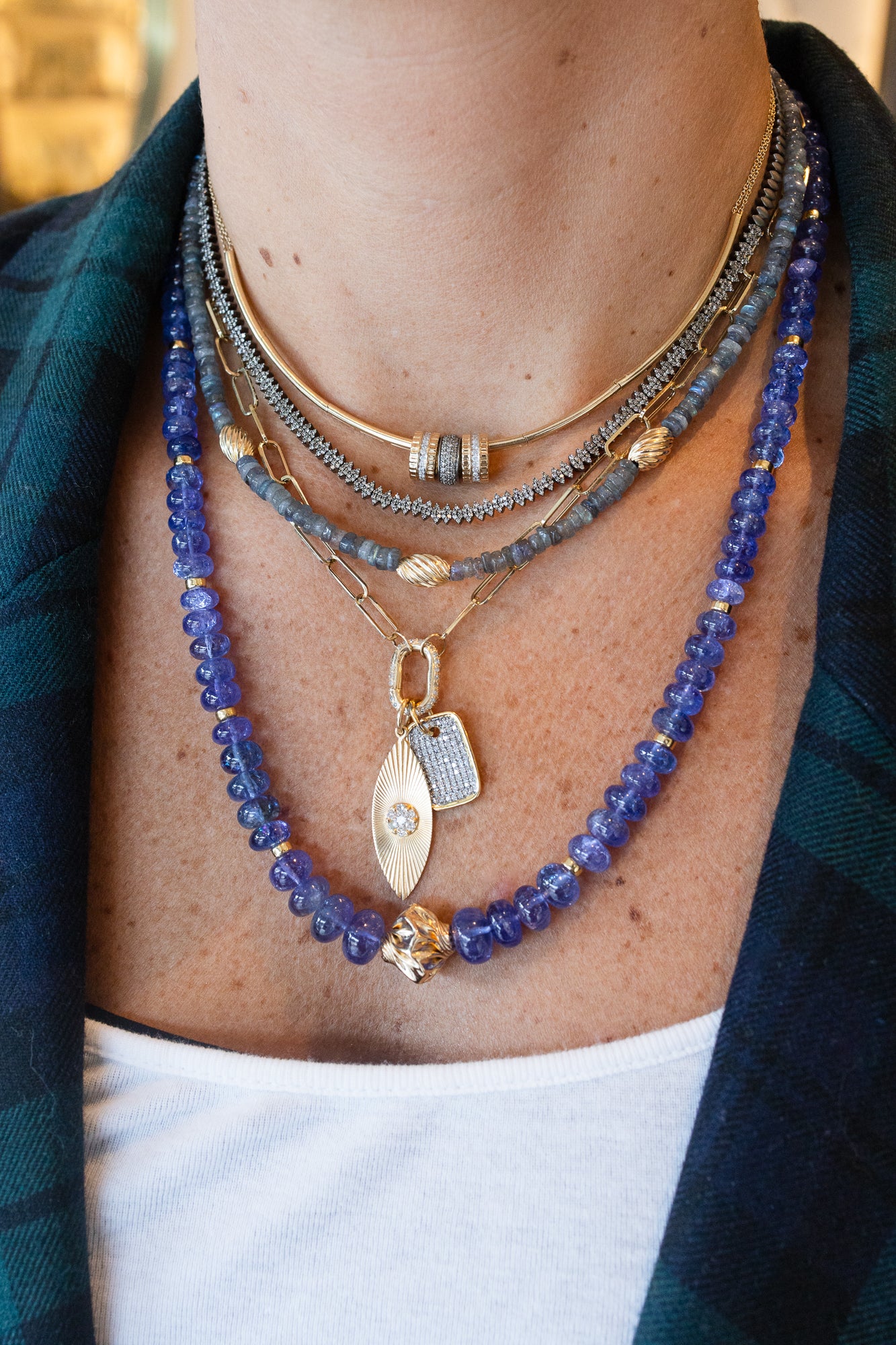 4mm Smooth Labradorite Fluted Rondelle Necklace
