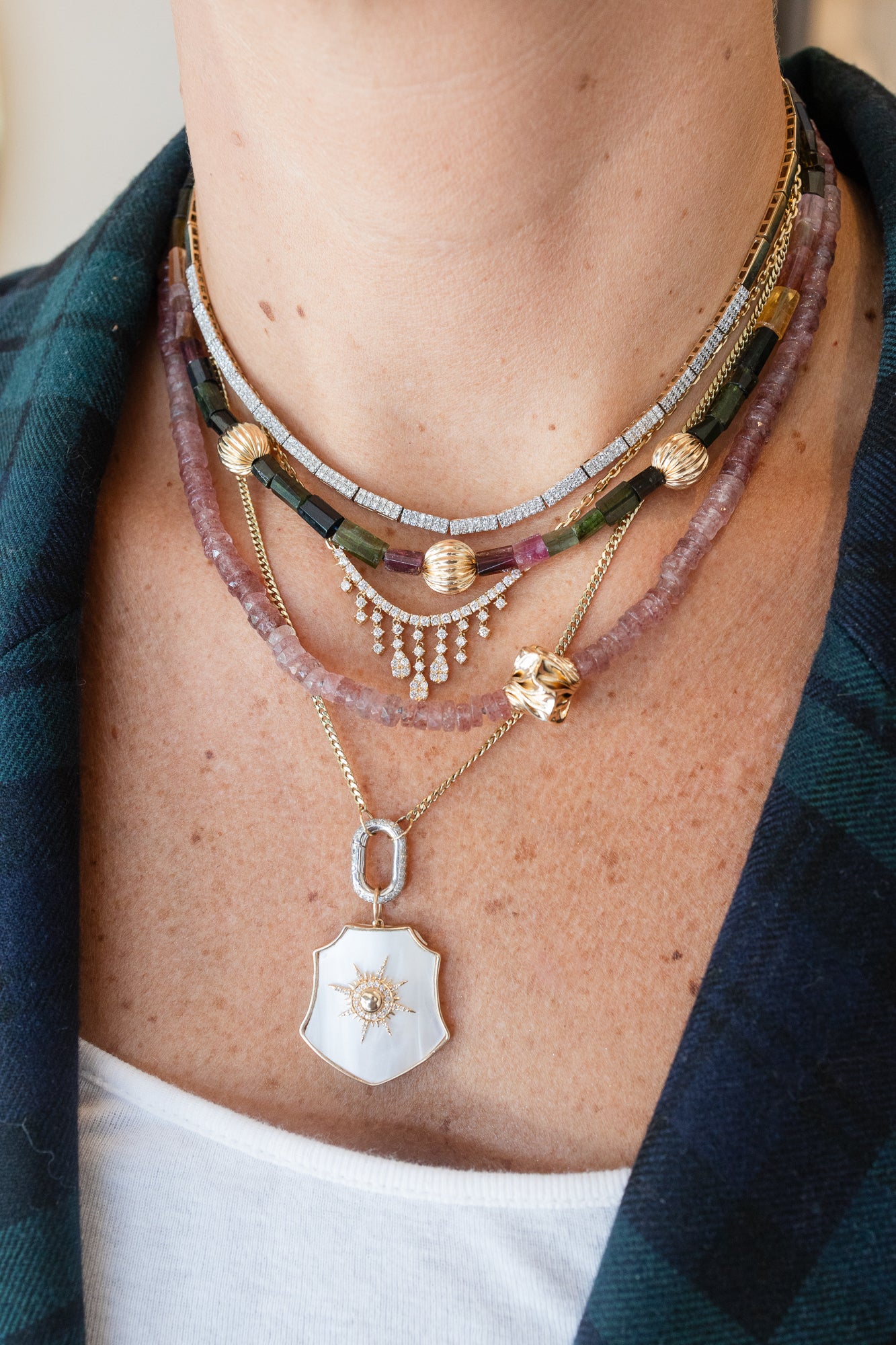 Heishi Strawberry Quartz Twisted Lantern Necklace