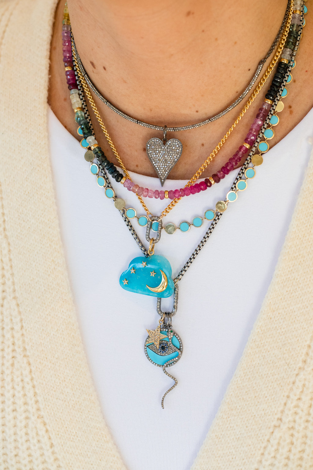 Silver Diamond Turquoise Evil Eye Coin Charm