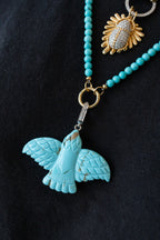 XL Carved Turquoise Thunderbird Silver Diamond Charm