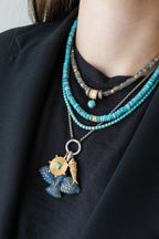 XL Carved Labradorite Thunderbird Silver Diamond Charm