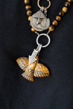 XL Carved Tiger's Eye Thunderbird Silver Diamond Charm