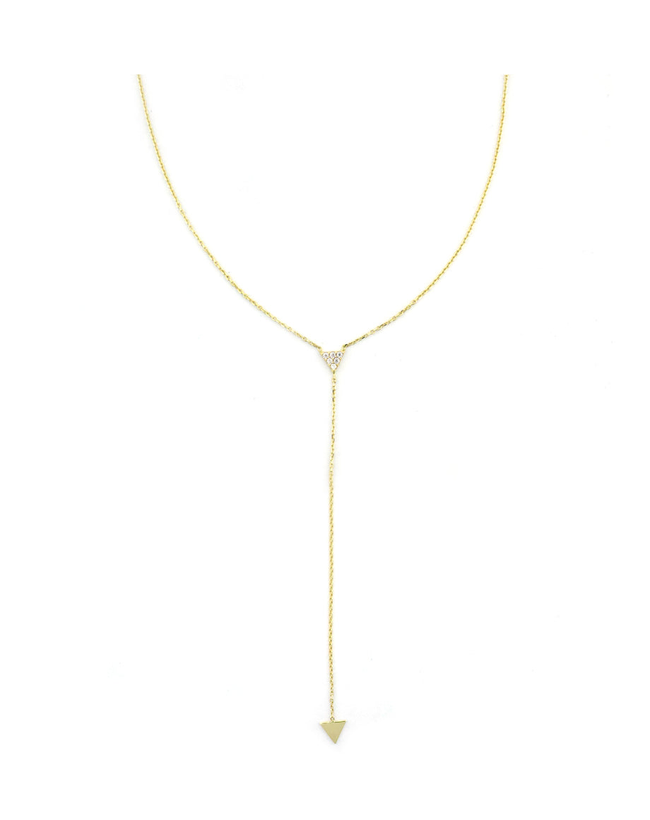 14K Gold Triangle CZ Lariat Necklace